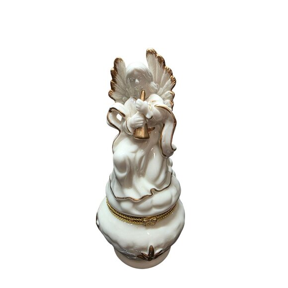 Vintage Porcelain White & Gold Angel Trinket Box - Picture 2 of 10